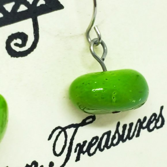 Handmade Charleston Treasures Green Polished Rock / Pottery Dangle Earrings NOS - Picture 5 of 7